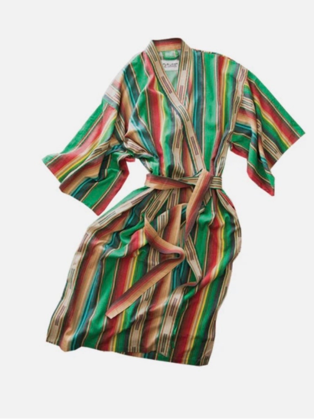 Striped Green Multi-Color Kimono Robe